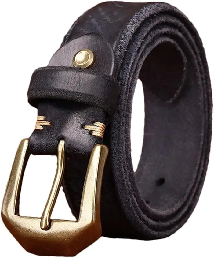 Vogrtcc Thick Cowhide Genuine Leather Men's Fashion Retro Brass Buckle Belts Luxury Jeans Belts