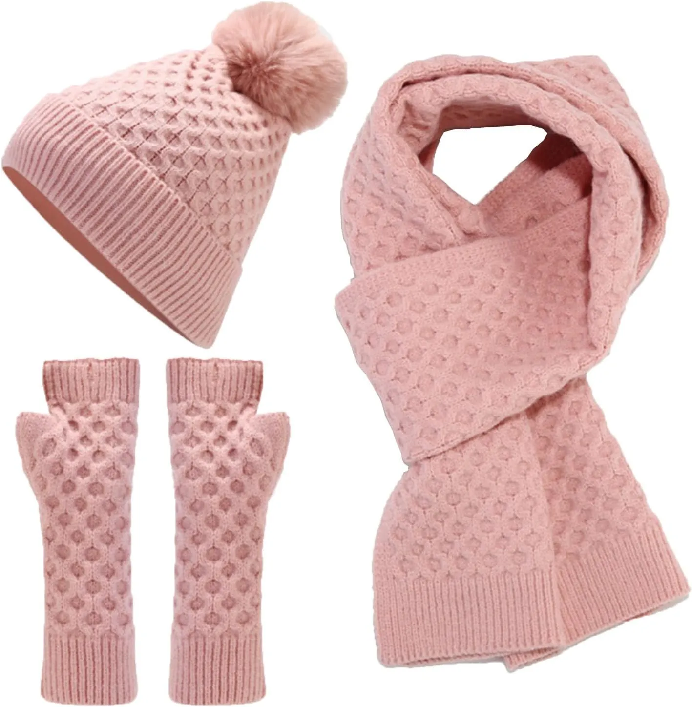 Winter Beanie Hat Scarf Gloves Set for Women Men Beanie Long Scarf Neck Warmer Touchscreen Gloves Scarves Gifts Set