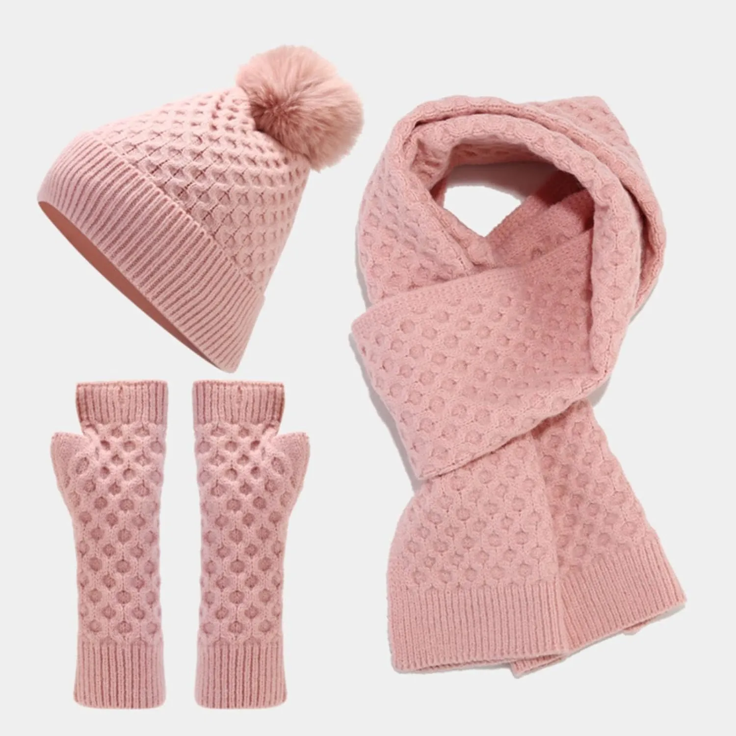 Winter Beanie Hat Scarf Gloves Set for Women Men Beanie Long Scarf Neck Warmer Touchscreen Gloves Scarves Gifts Set