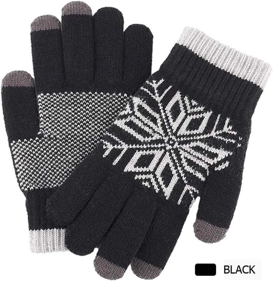 Winter Gloves for Men's Touch Screen Elastic Knit Gloves Soft Wool Lining Elastic Cuff
