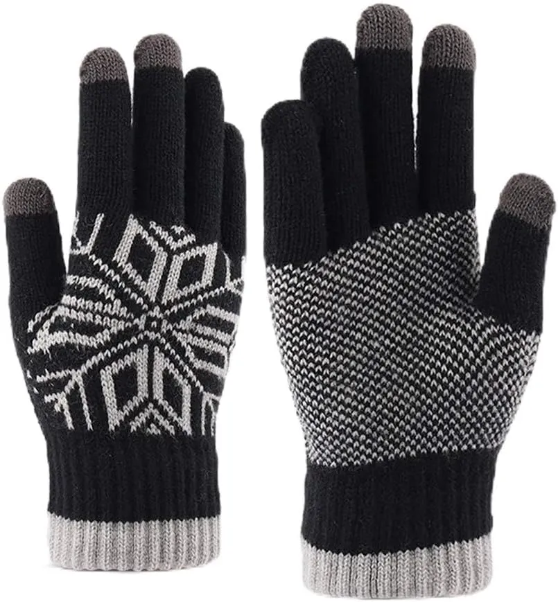 Winter Gloves for Men's Touch Screen Elastic Knit Gloves Soft Wool Lining Elastic Cuff