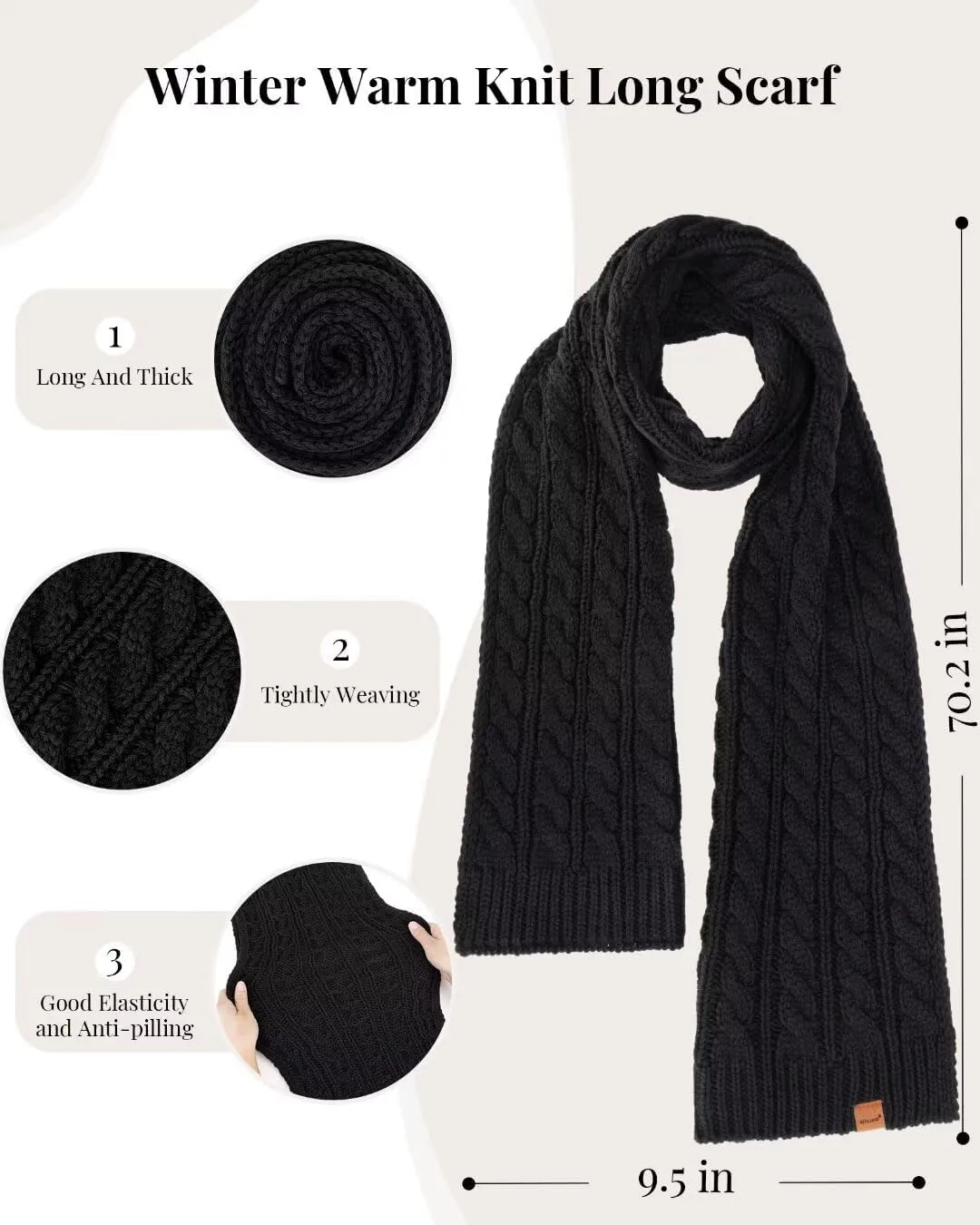 Winter Hat Scarf Glove Set for Women, Fleece Lined Beanie with Double Pom Pom, Touchscreen Gloves Knit Scarf for Cold Weather