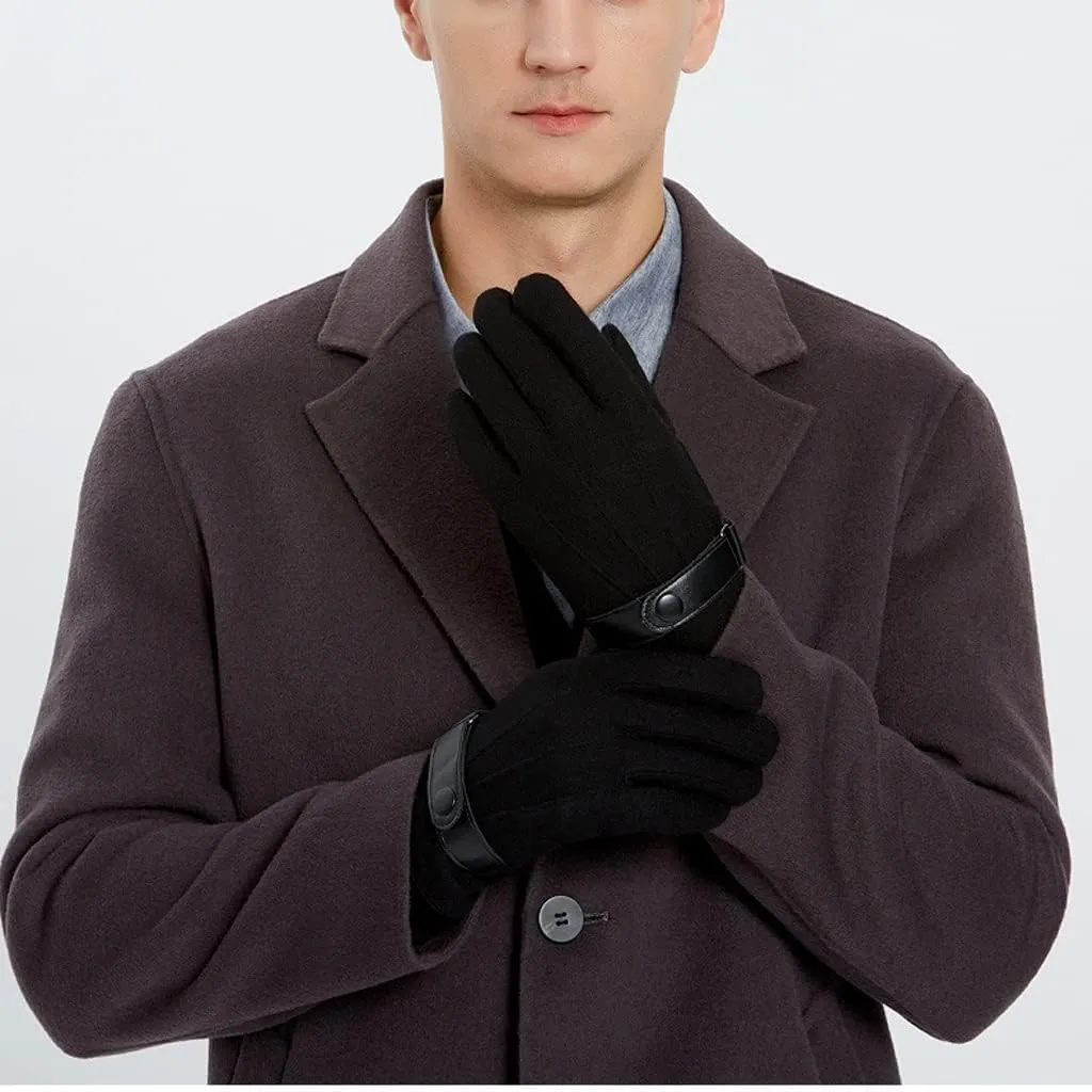 Winter Warm Gloves Men's Outdoor Business Leisure Driving Plus Fleece Windproof Cold Touch Screen Wool Gloves