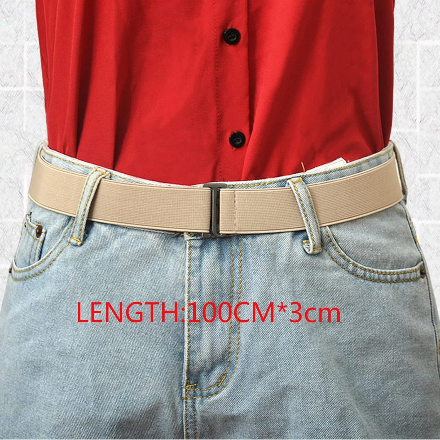 Women Belt Elastic Stretch Waist Belt With Flat Buckle Belts Size 48