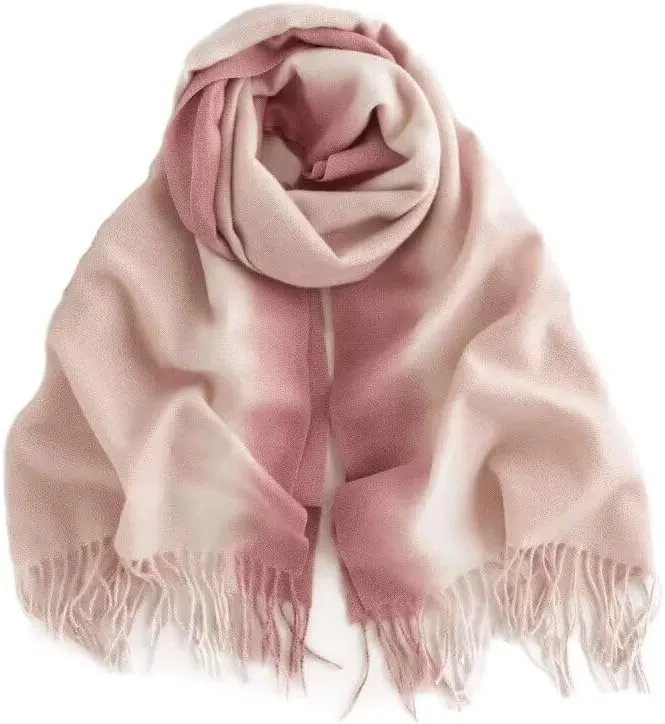 Women Cashmere Feel Winter Warm Scarf Versatile Soft Gradient Widen Long Double-sided Tassels Shawls Neck Scarves Wraps