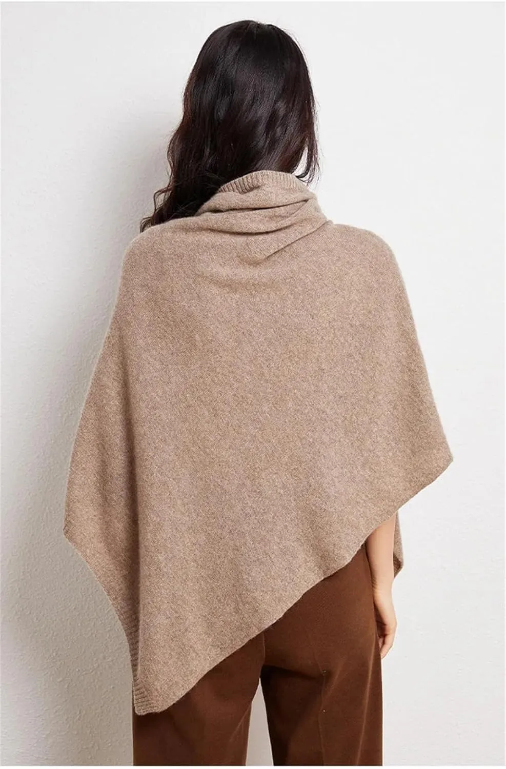Women Wool Turtleneck Pullover Shawls Knitted Irregular Soft Warm Loose Thin Sweater Coat