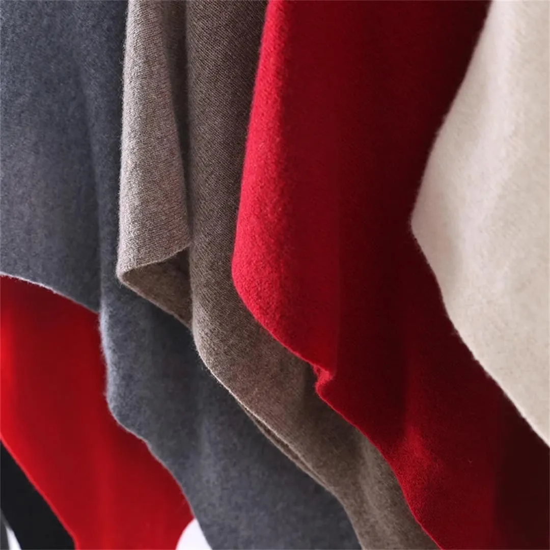 Women Wool Turtleneck Pullover Shawls Knitted Irregular Soft Warm Loose Thin Sweater Coat