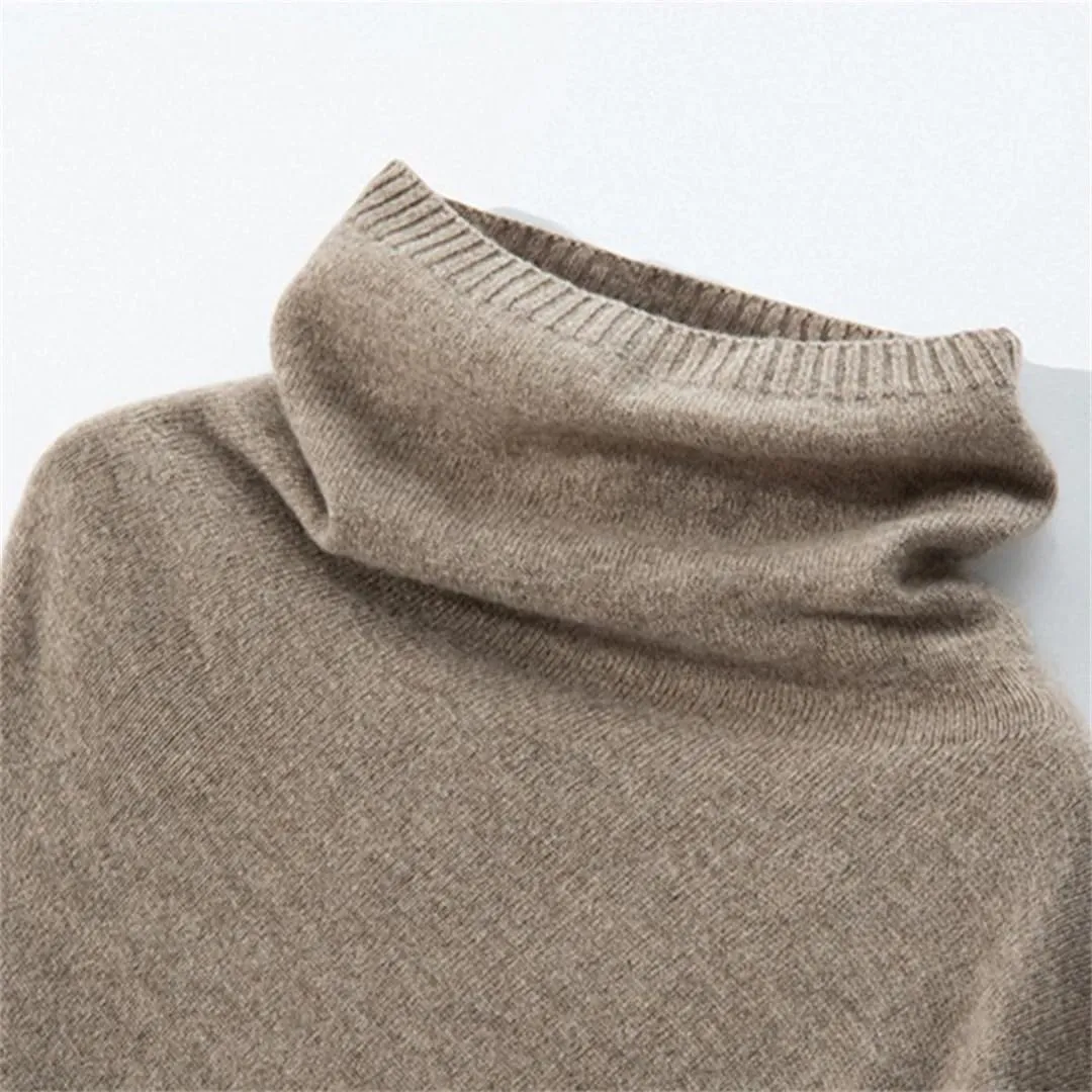 Women Wool Turtleneck Pullover Shawls Knitted Irregular Soft Warm Loose Thin Sweater Coat