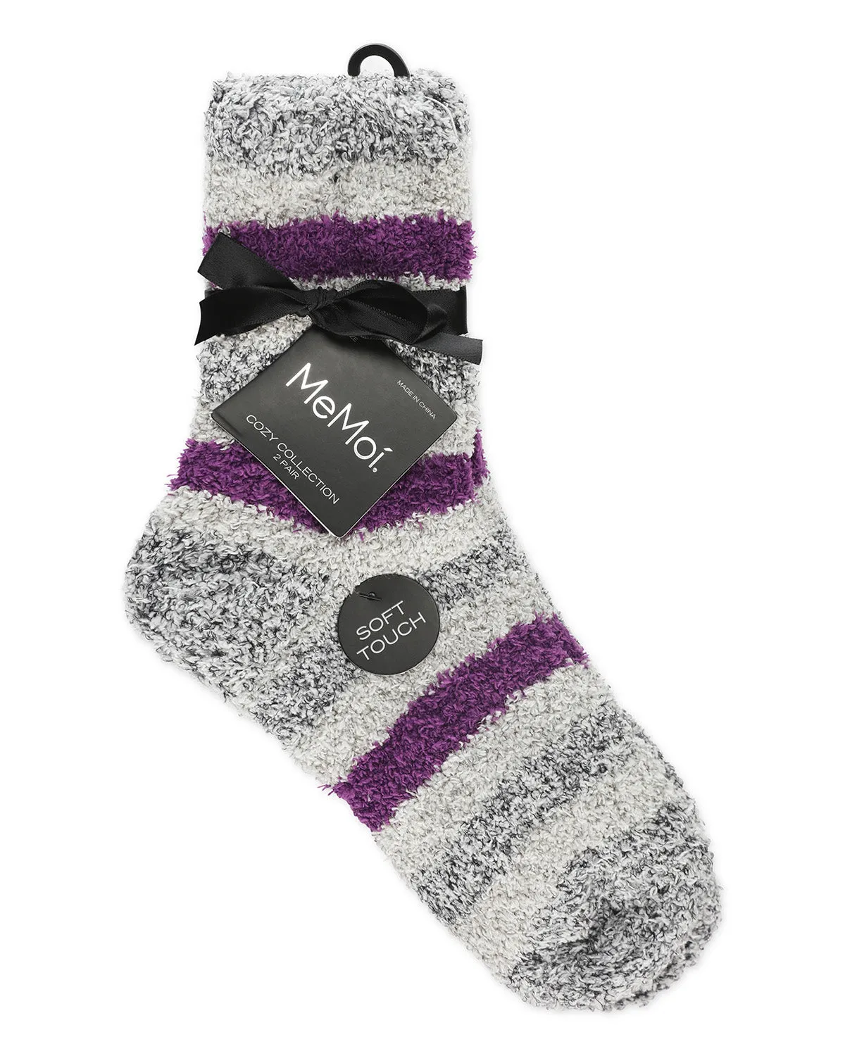 Women's 2 Pair Pack Striped/Solid Cozy Crew Socks