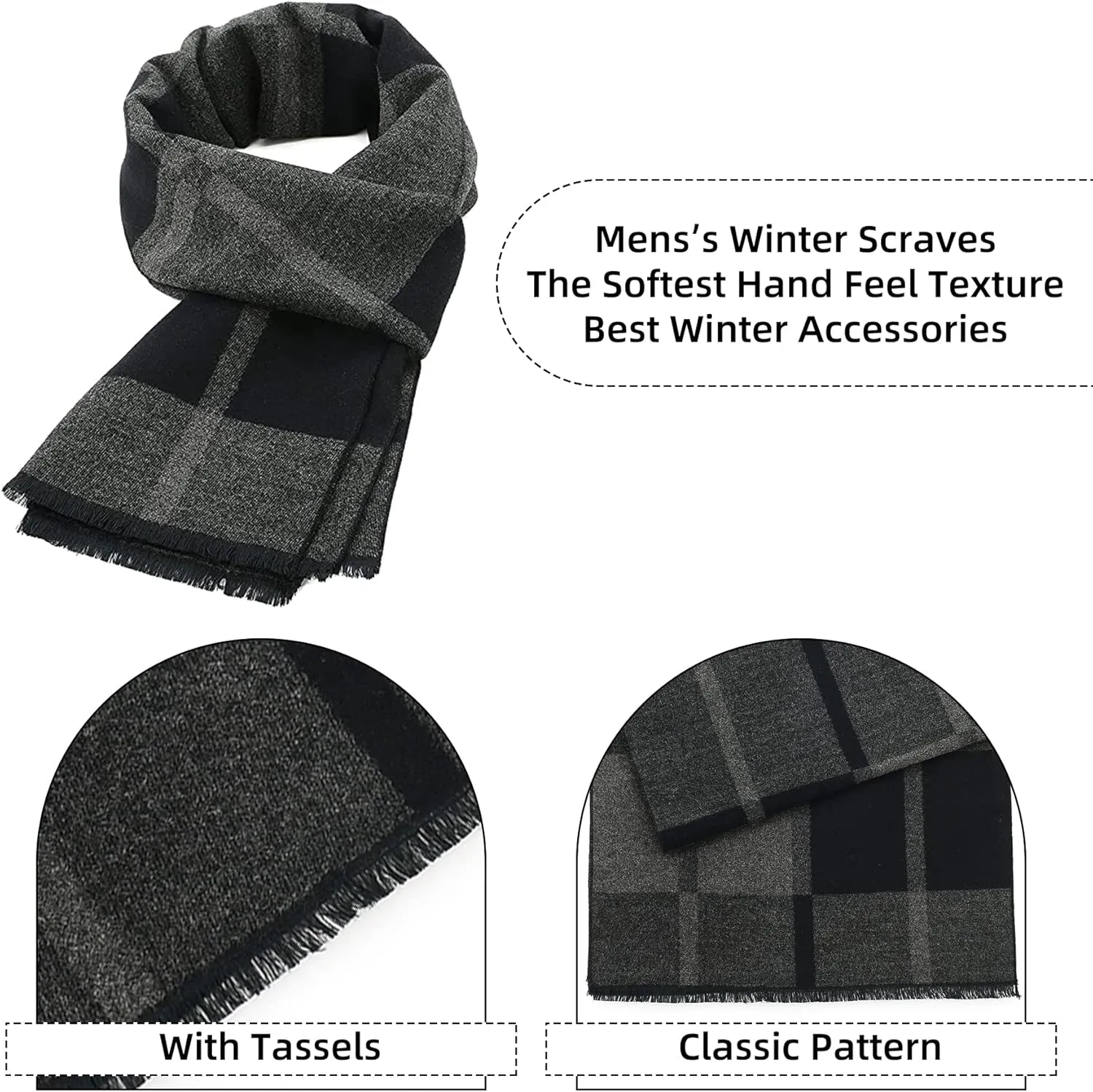 Zando Men Winter Cashmere Scarf for Cold Weather - Soft, Warm Scarves in Bulk