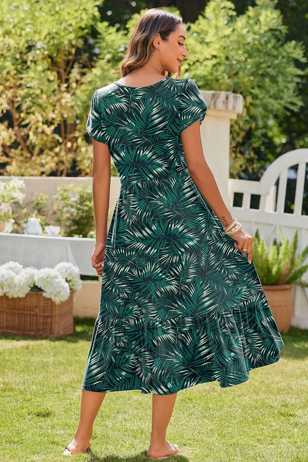 Zeagoo Midi A Line Dress Short Sleeve Casual Flowy Tiered Sundress