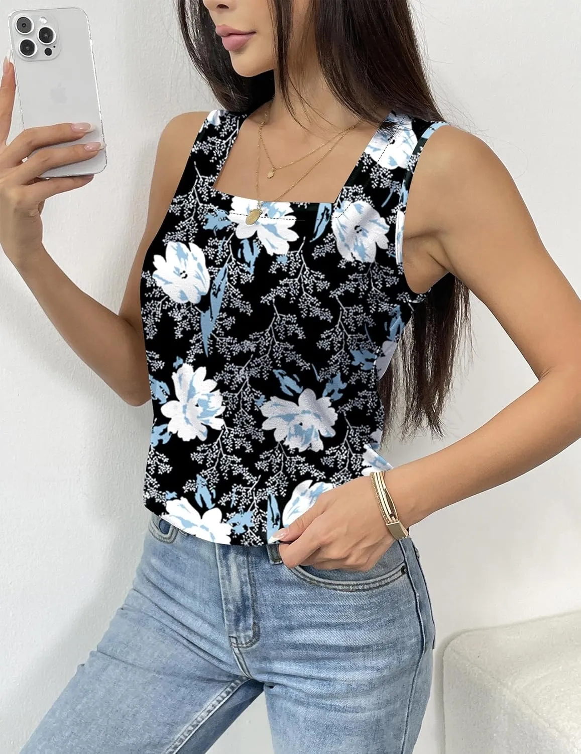 Zeagoo Tank Tops Square Neck Loose Fit Side Split Flowy Shirts